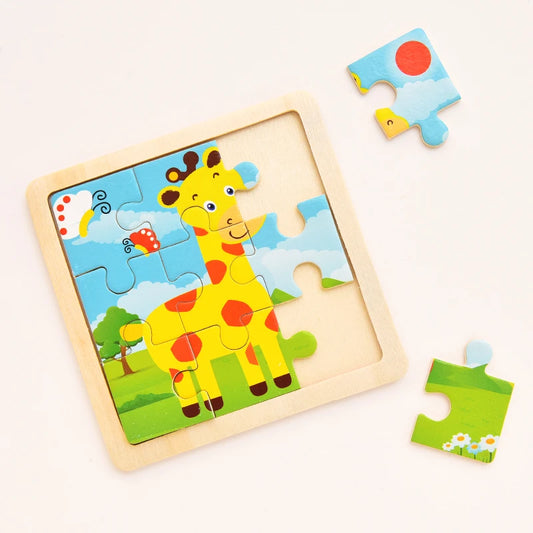 Baby Wooden Montessori Puzzle - 3D Cartoon Animal Puzzle