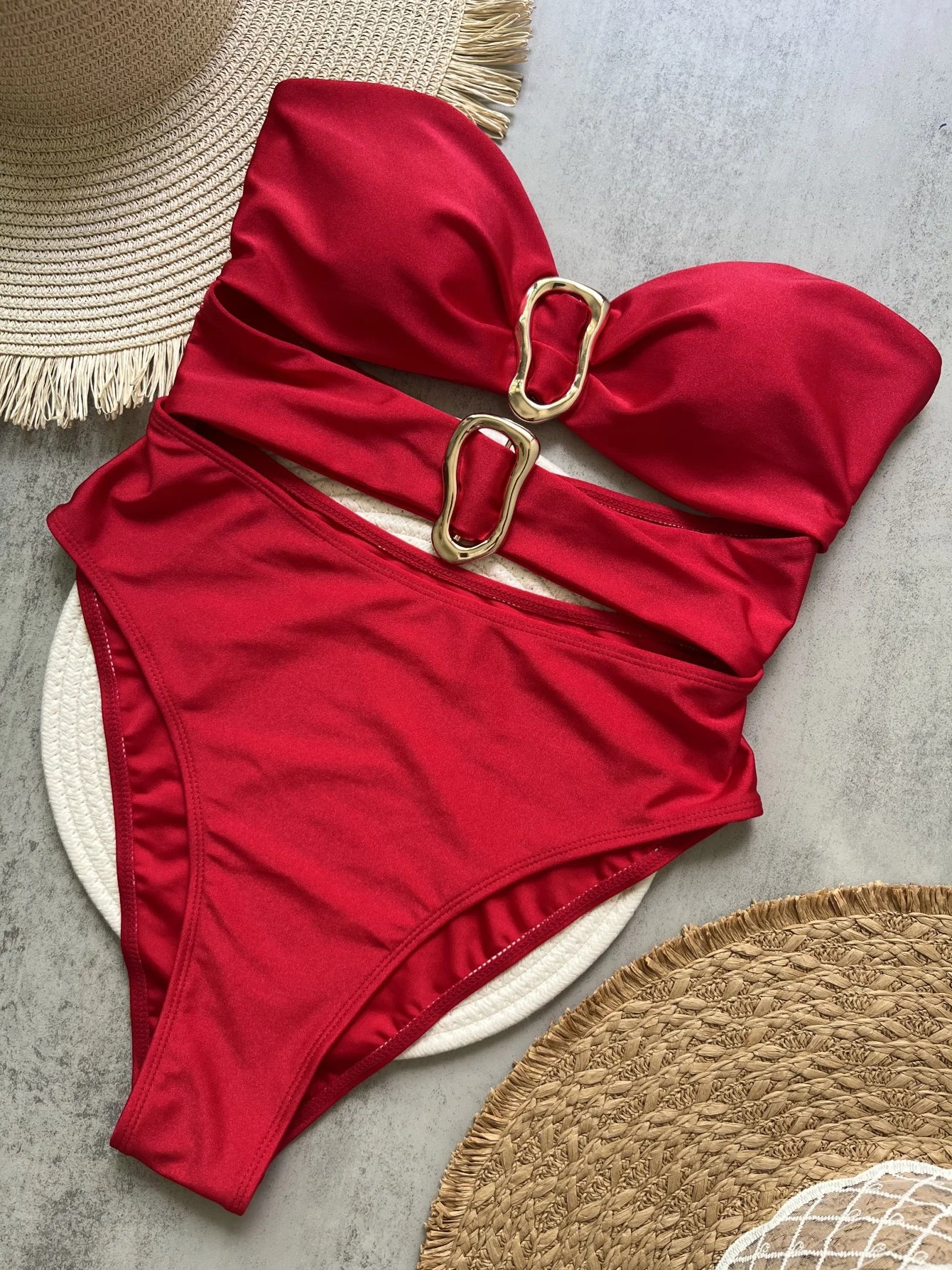 Sexy One Piece Swimsuit for Women with Metal Rings Cut Out Design