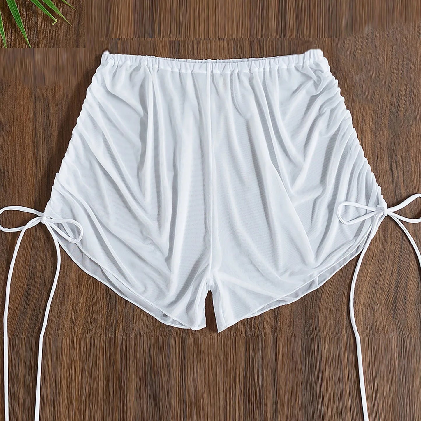 Women’s Sheer Mesh Bikini Trunks High Waist Side Tie Beach Shorts