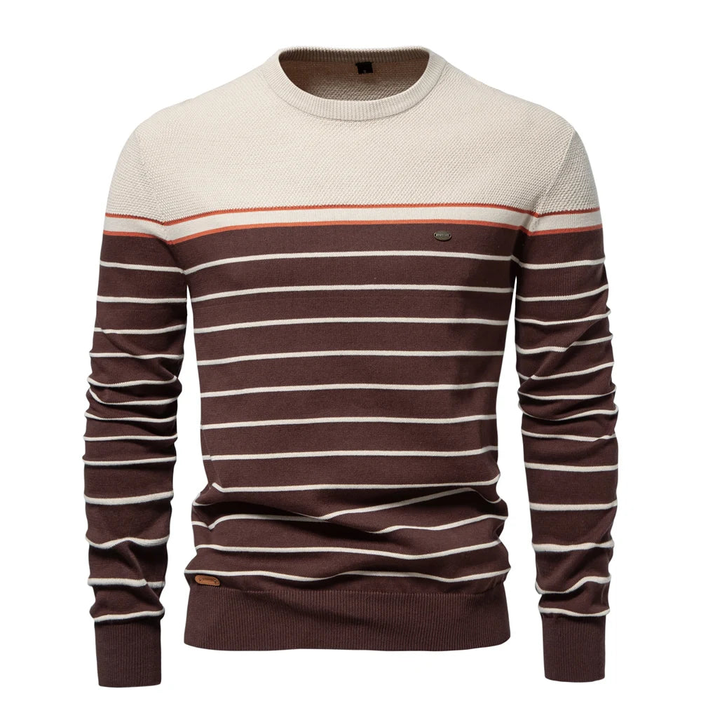 Striped Cotton O-Neck Pullover Sweater