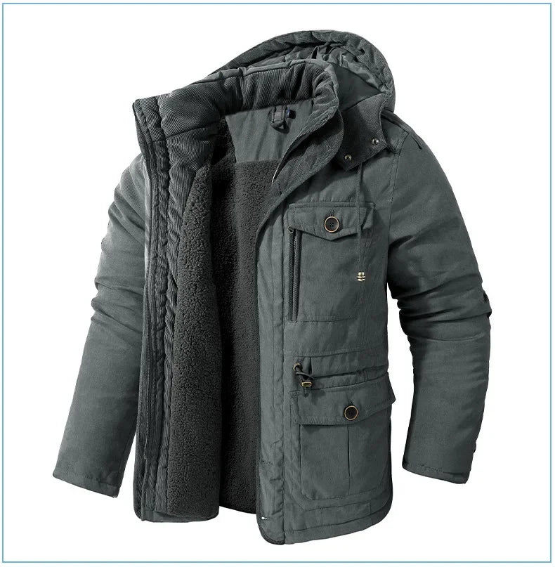 Thickened Multi-Pocket Mid-Length Casual Coat