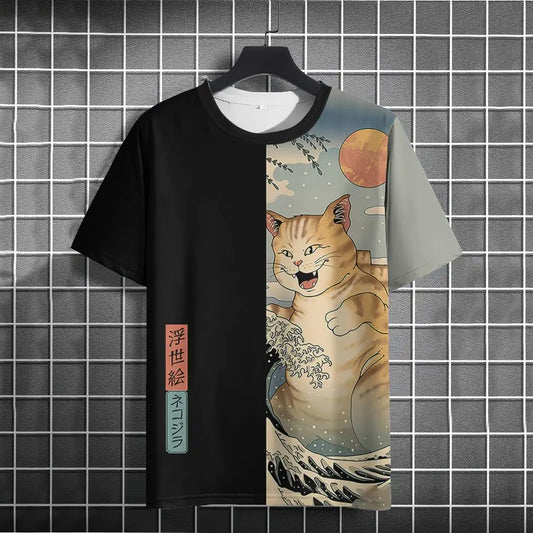 Unisex Japanese Samurai Cat 3D Printed T-shirt