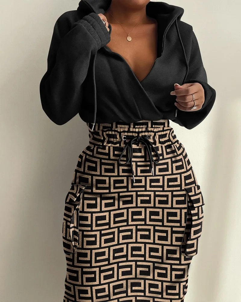 Plaid Hooded Drawstring Sweatshirt Dress – Autumn/Winter