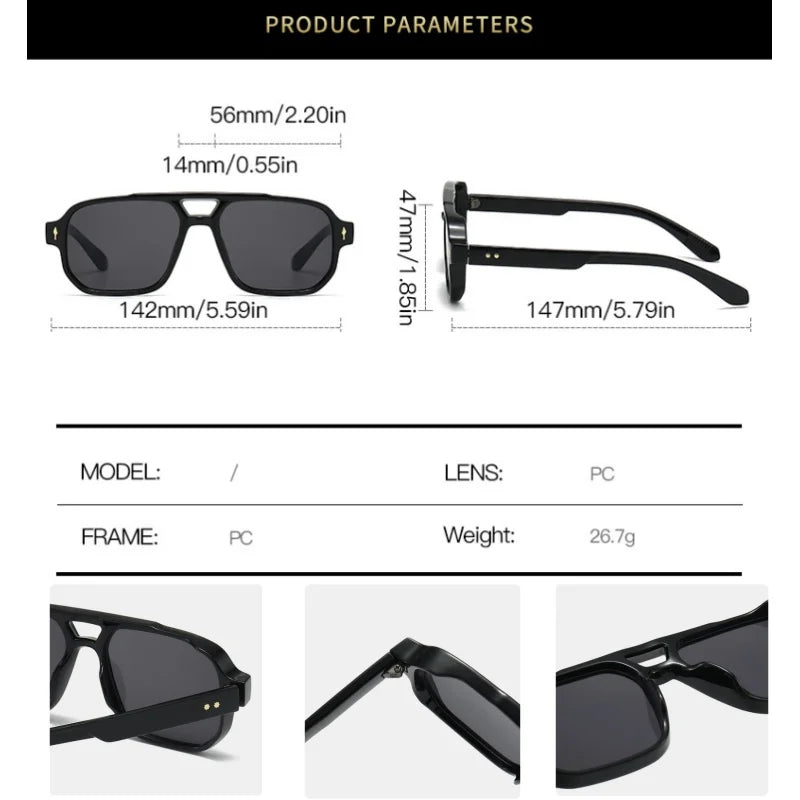 Retro Double Bridge Square Sunglasses for Men and Women