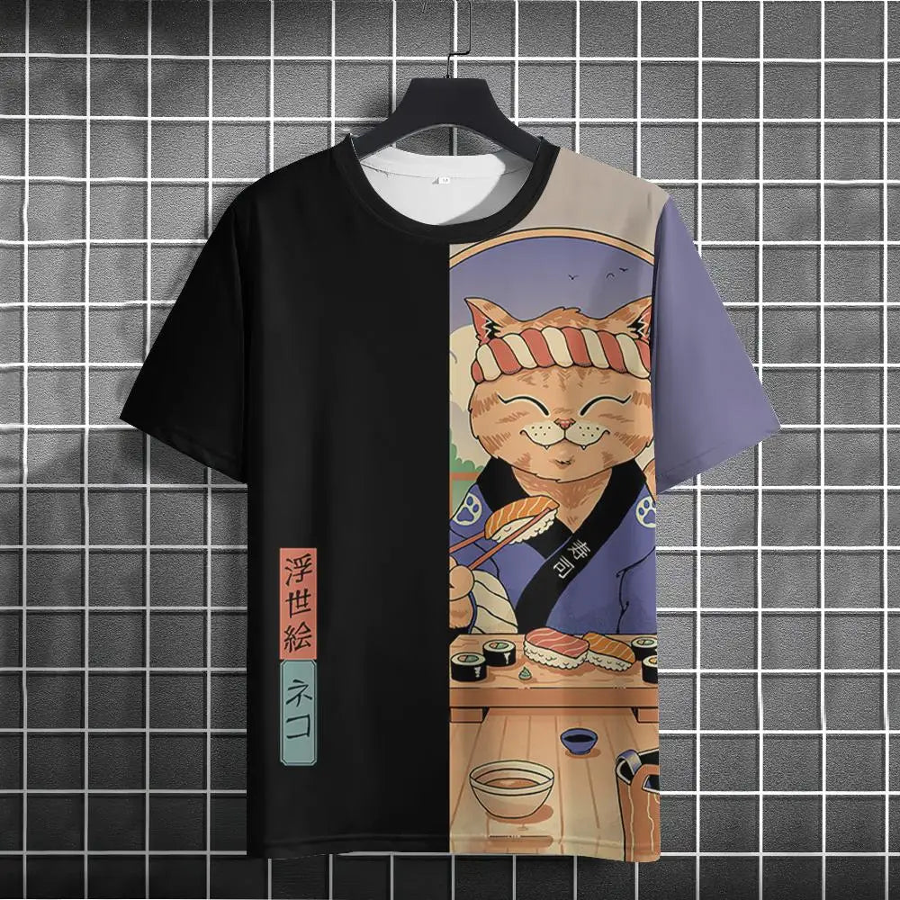 Unisex Japanese Samurai Cat 3D Printed T-shirt