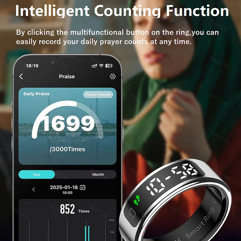 Qring R11 Smart LED Ring – Heart Rate & Oxygen Monitor in Stylish Stainless Steel