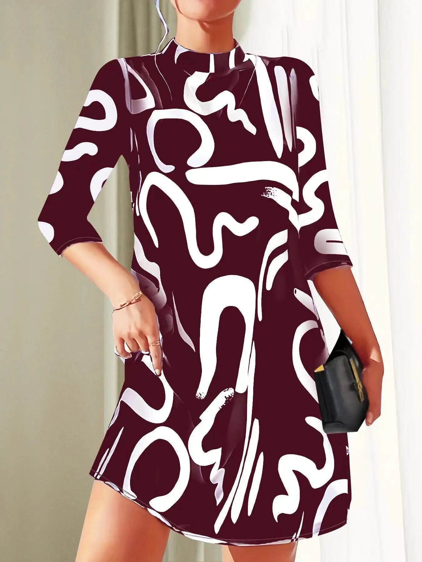 Long Sleeve Printed Mini Dress for Women
