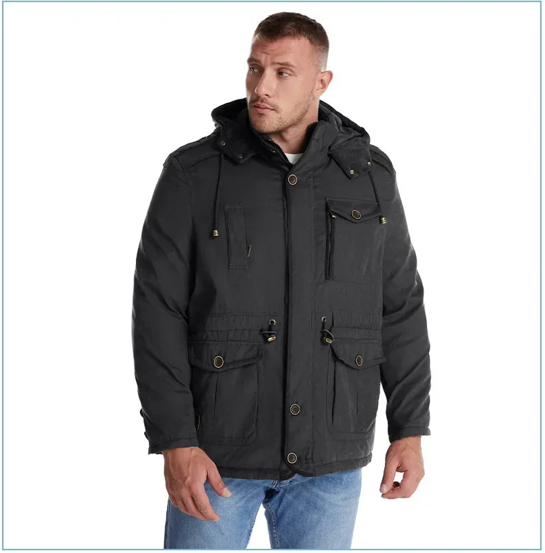 Thickened Multi-Pocket Mid-Length Casual Coat