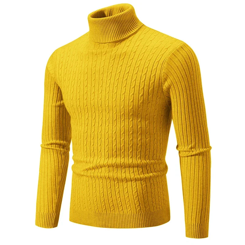 Men's Solid High Neck Knitted Sweater