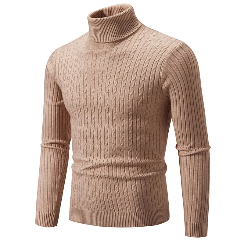 Men's Solid High Neck Knitted Sweater
