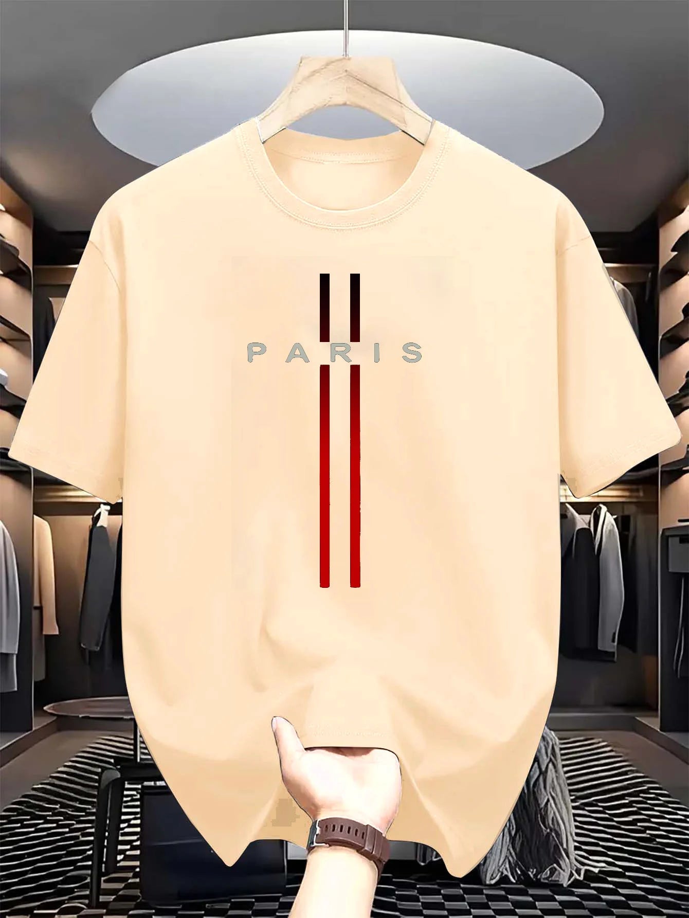Men’s 100% Cotton Paris Print T-Shirt – Casual Summer Tee