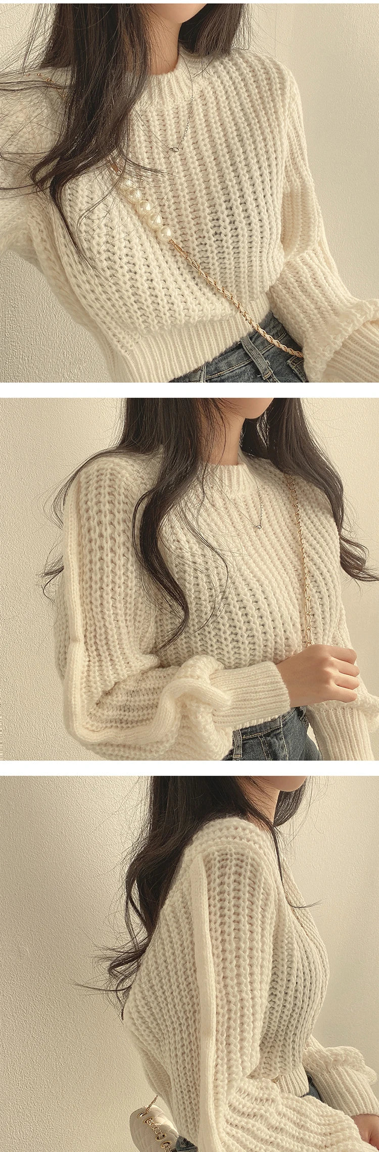 Vintage Harajuku Lantern Sleeve Knit Sweater - Soft & Chic