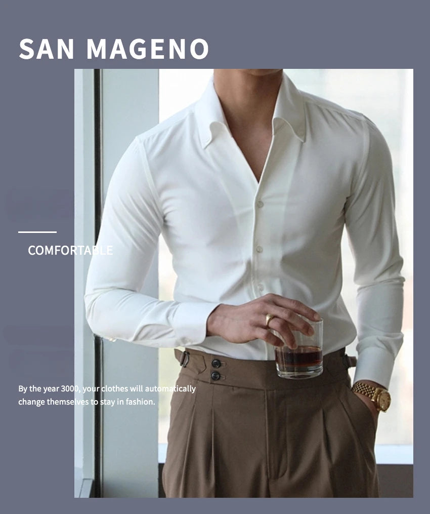 Men's Slim-Fit Italian Collar Shirt - Wrinkle-Free & Stylish