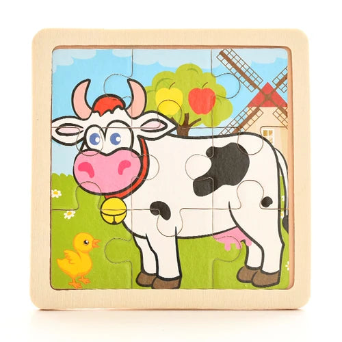 Baby Wooden Montessori Puzzle - 3D Cartoon Animal Puzzle