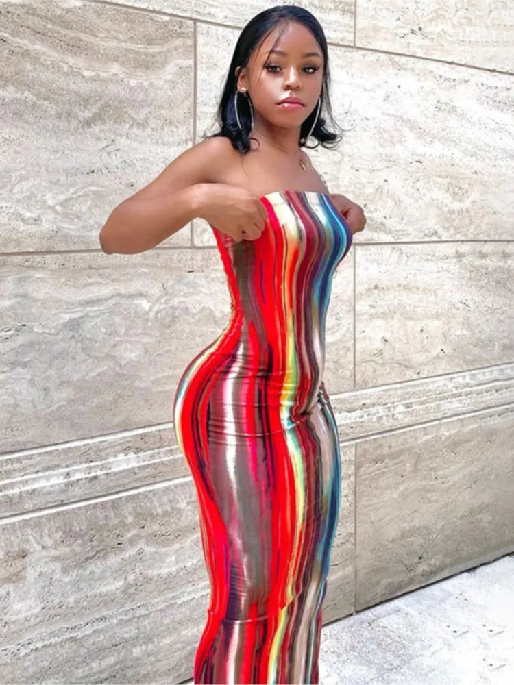 Sexy Slim Fit Printed Bandage Long Dress