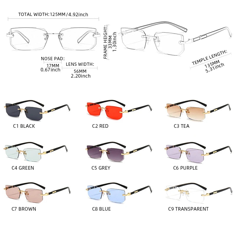 Rimless Square Sunglasses for Men and Women UV400 Summer Travel Shades