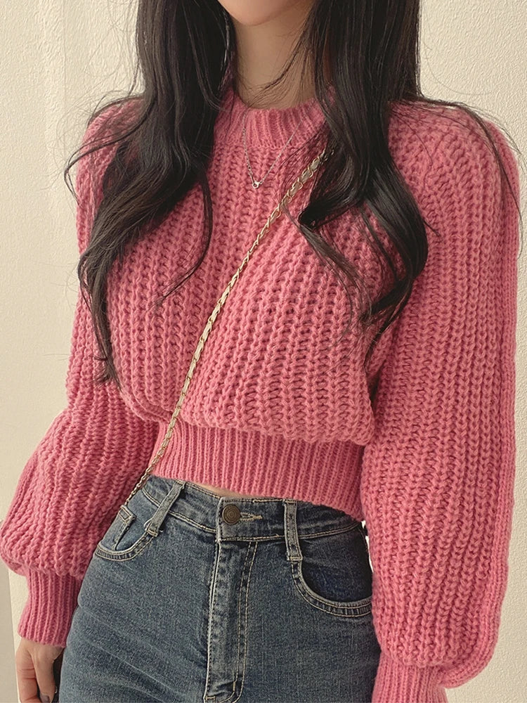 Vintage Harajuku Lantern Sleeve Knit Sweater - Soft & Chic
