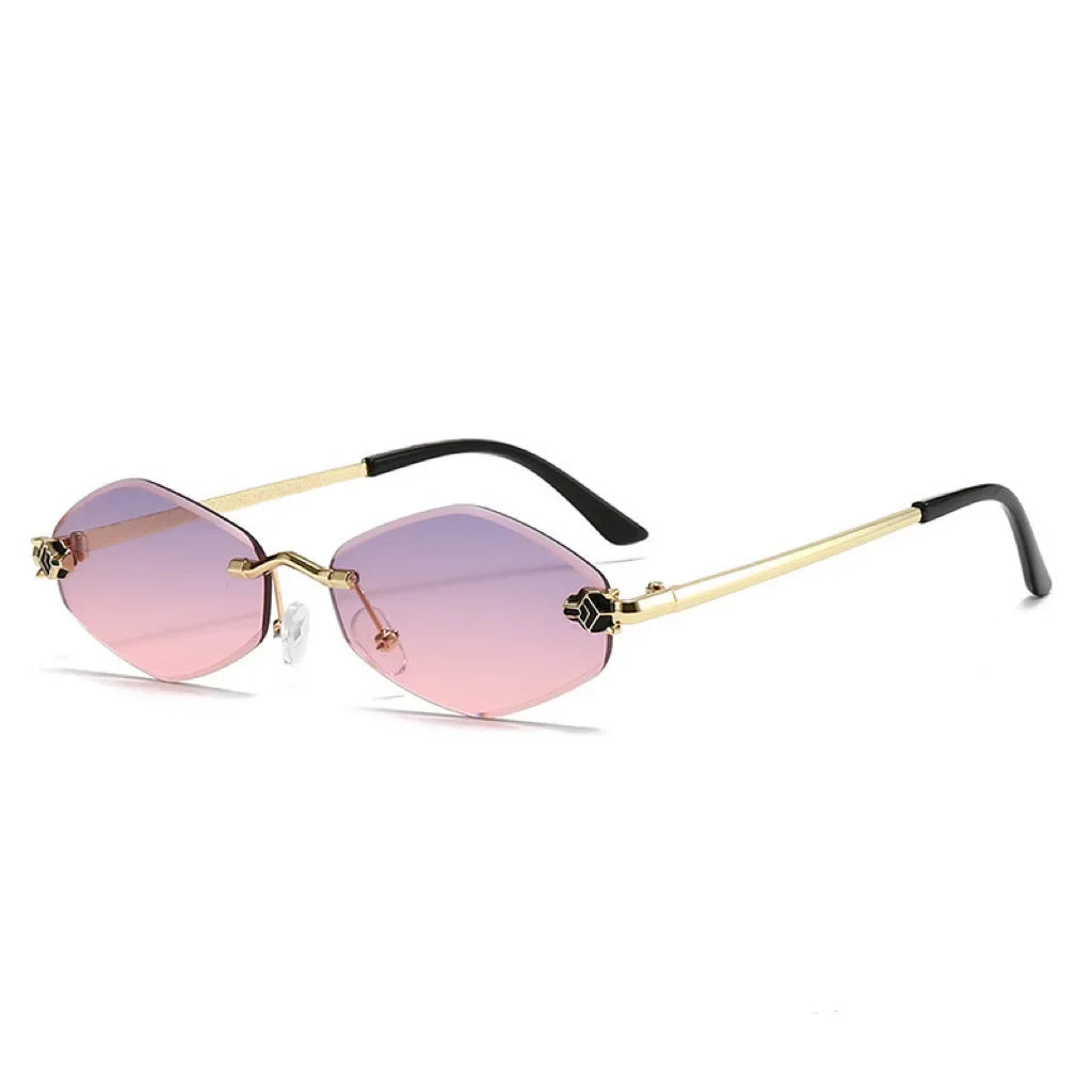 Frameless Diamond Cut Leopard Sunglasses UV400 Small Frame for Women