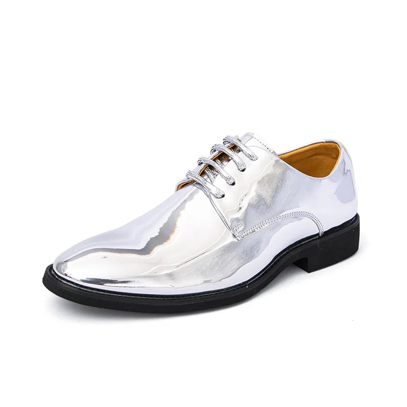 Men's Golden Glitter Leather Wedding & Business Shoes
