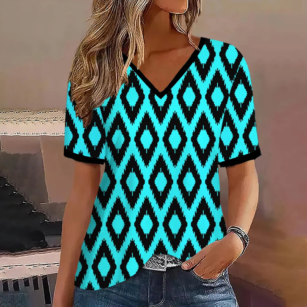 Women's Striped Gradient V-Neck Oversized T-Shirt