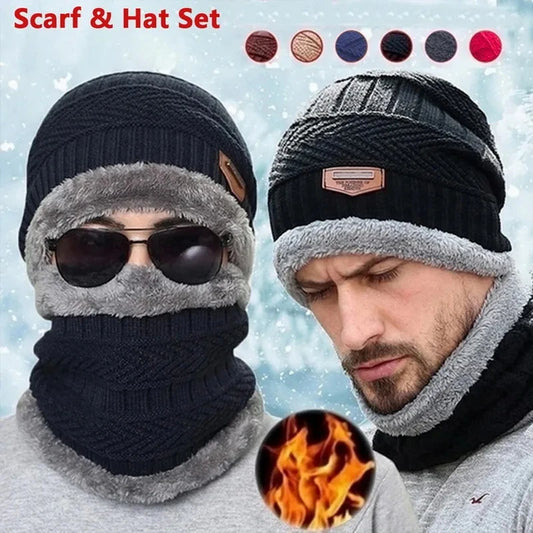 Winter Knit Hat & Scarf Set for Men