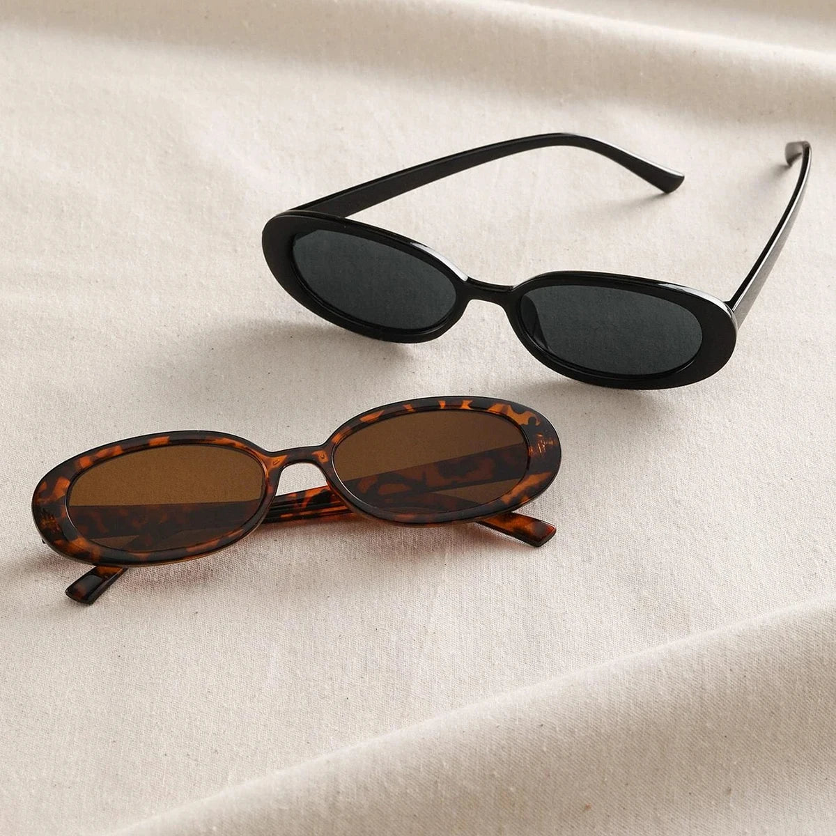 2PCS Vintage Oval Sunglasses for Women UV400 Designer Sun Shades