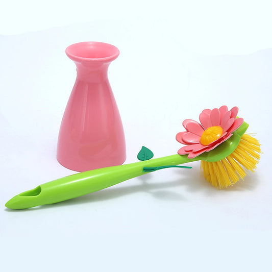 Flower Shape Kitchen Pot Cleaning Brush with Handle and Holder