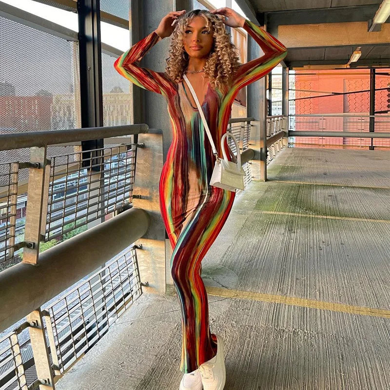 Sexy Slim Fit Printed Bandage Long Dress