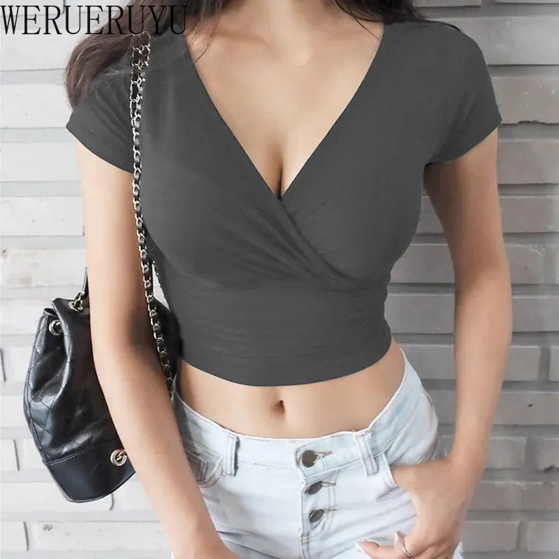 Women’s Sexy Black V-Neck Crop Top