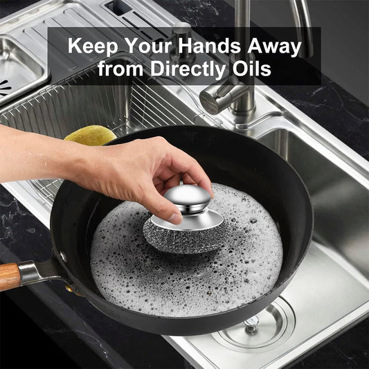 Stainless Steel Dish Scrubber with Handle for Kitchen Rust Removal