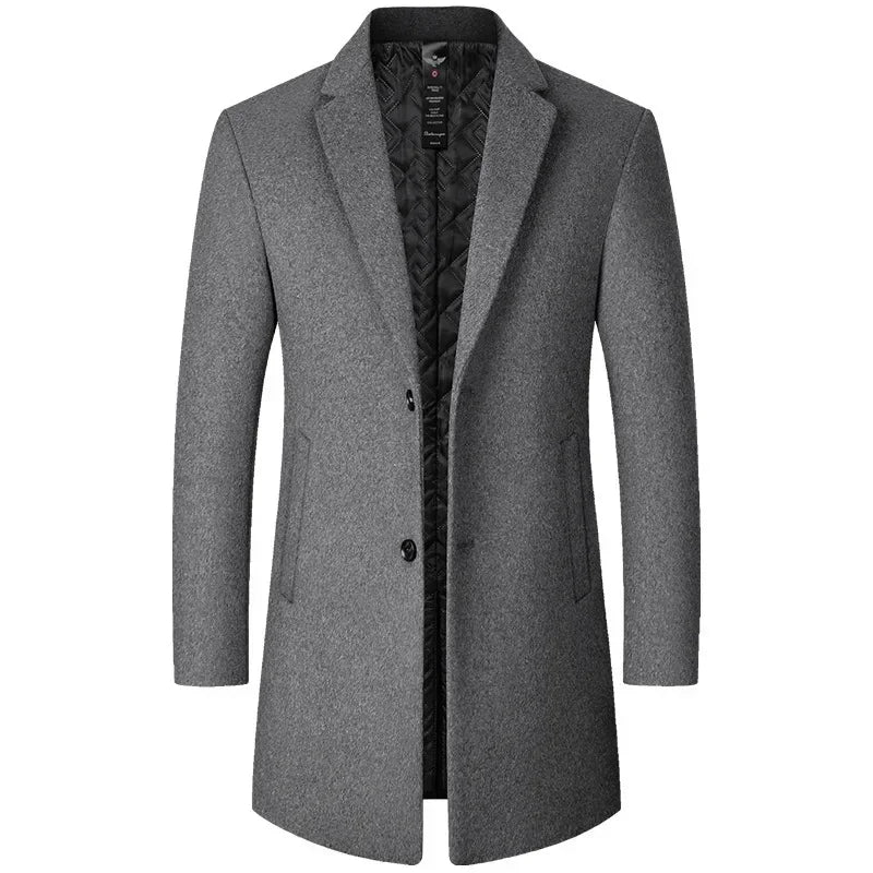 BROWON Men's Solid Color Woolen Trench Coat
