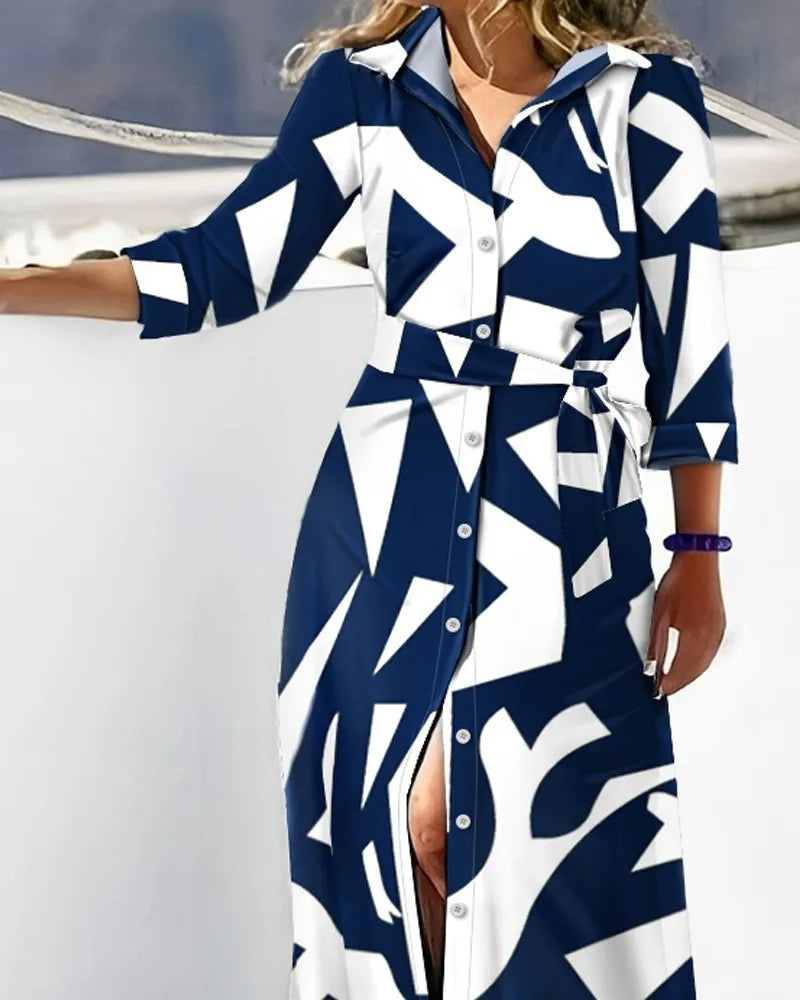 Lace-Up Turn Down Collar Maxi Dress