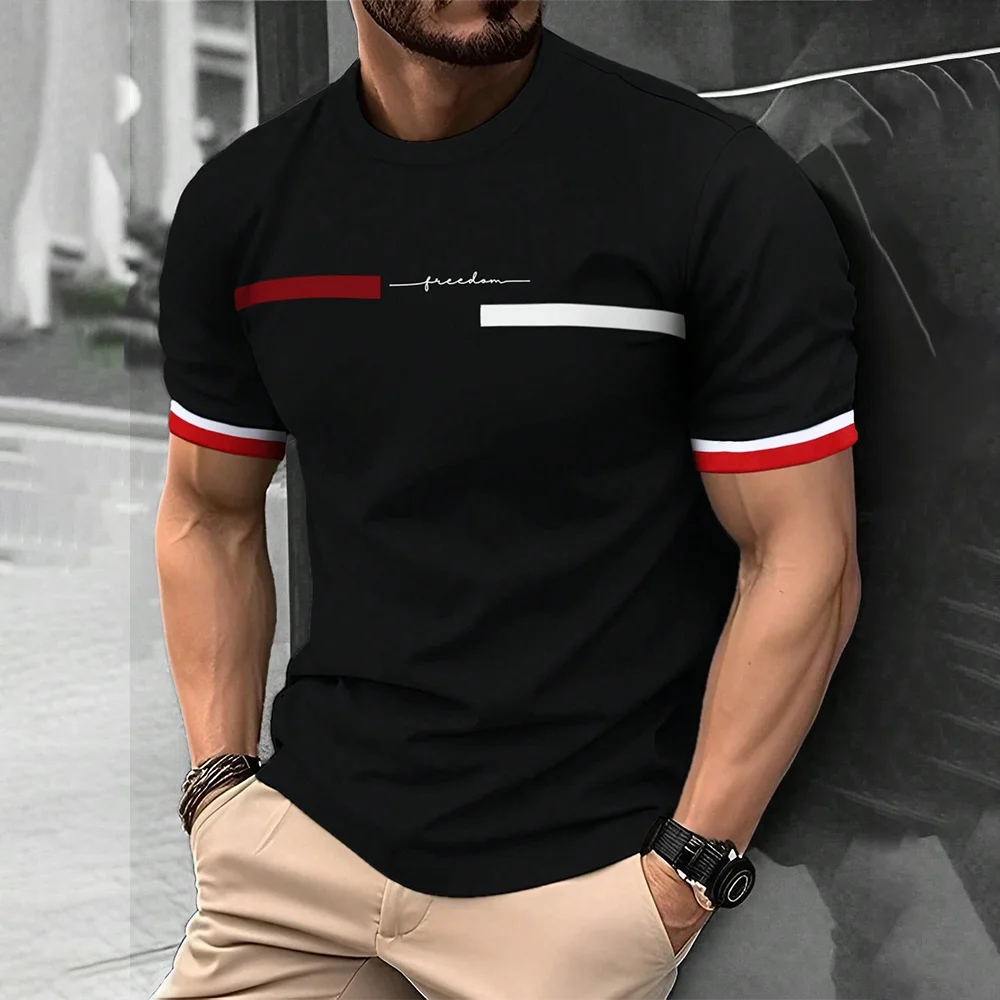 3D Stripe Letter Print Men's Hip Hop T-Shirt