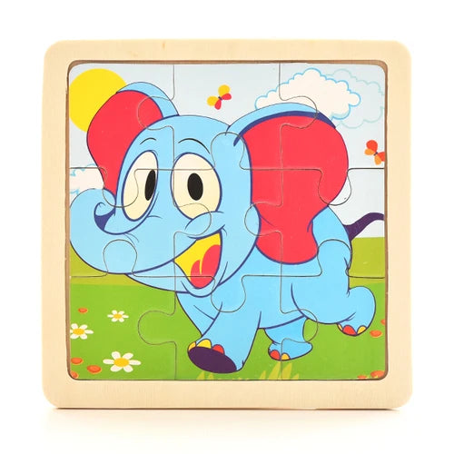 Baby Wooden Montessori Puzzle - 3D Cartoon Animal Puzzle