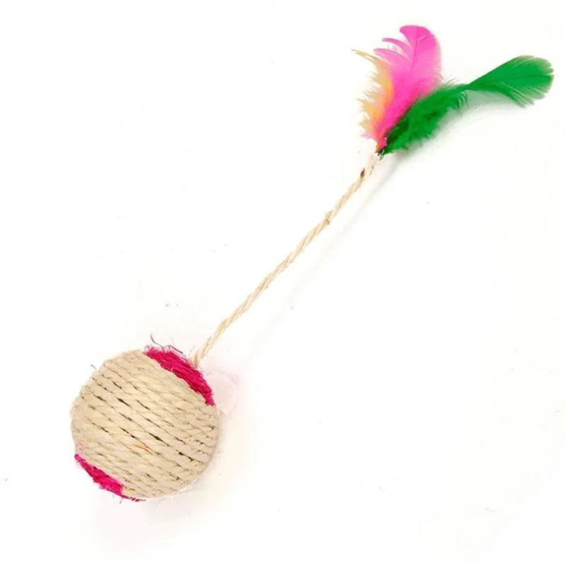 Interactive Sisal Scratching Ball with Feather for Cats