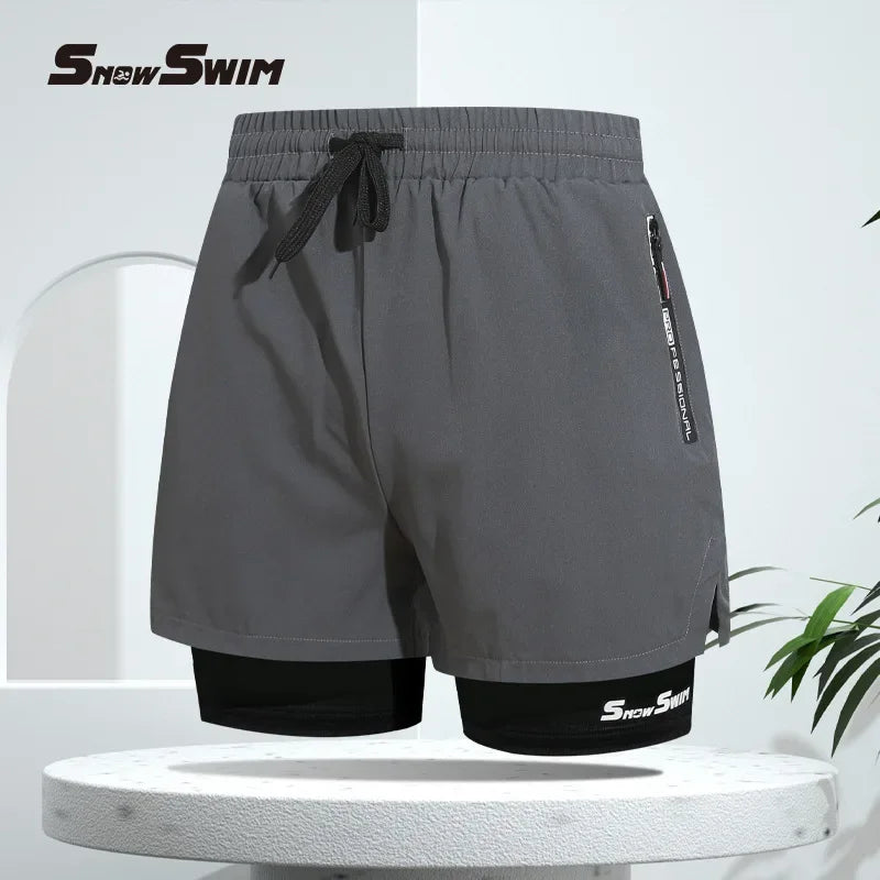 Men’s Quick-Dry Double-Layer Swim Trunks Beach Shorts for Swimming and Spa