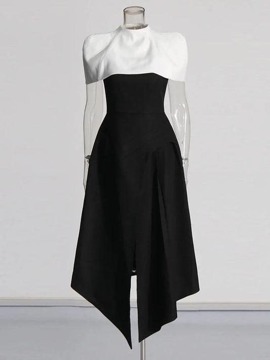 Women's Elegant Sleeveless Pleated Evening Maxi Dress – Colorblock