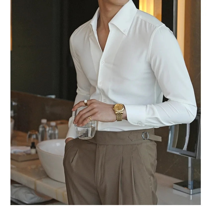 Men's Slim-Fit Italian Collar Shirt - Wrinkle-Free & Stylish