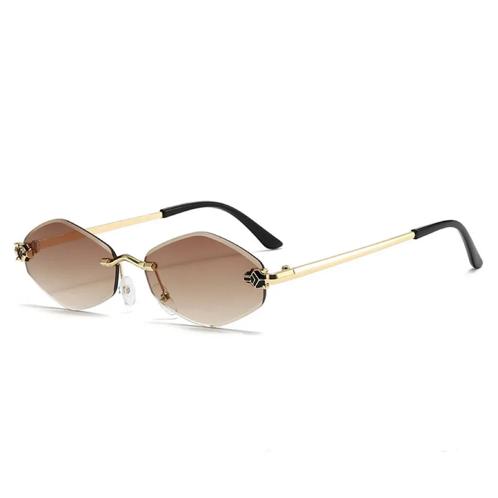 Frameless Diamond Cut Leopard Sunglasses UV400 Small Frame for Women