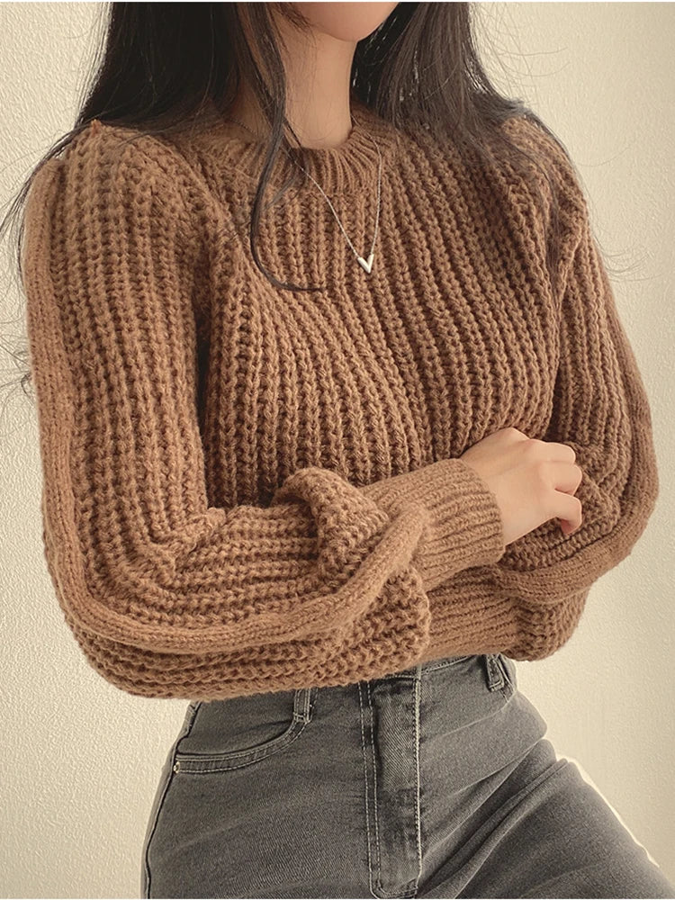 Vintage Harajuku Lantern Sleeve Knit Sweater - Soft & Chic