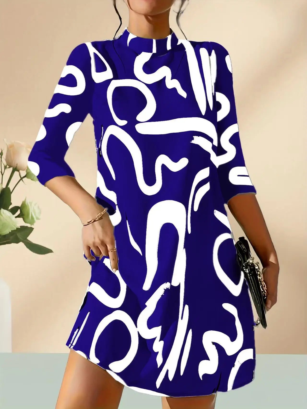 Long Sleeve Printed Mini Dress for Women