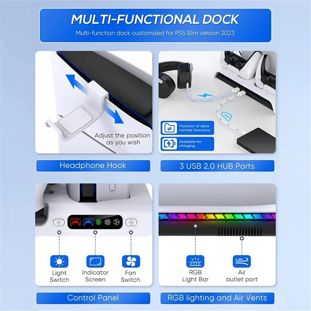 PS5/PS5 Slim Multi-Functional Cooling Stand with RGB