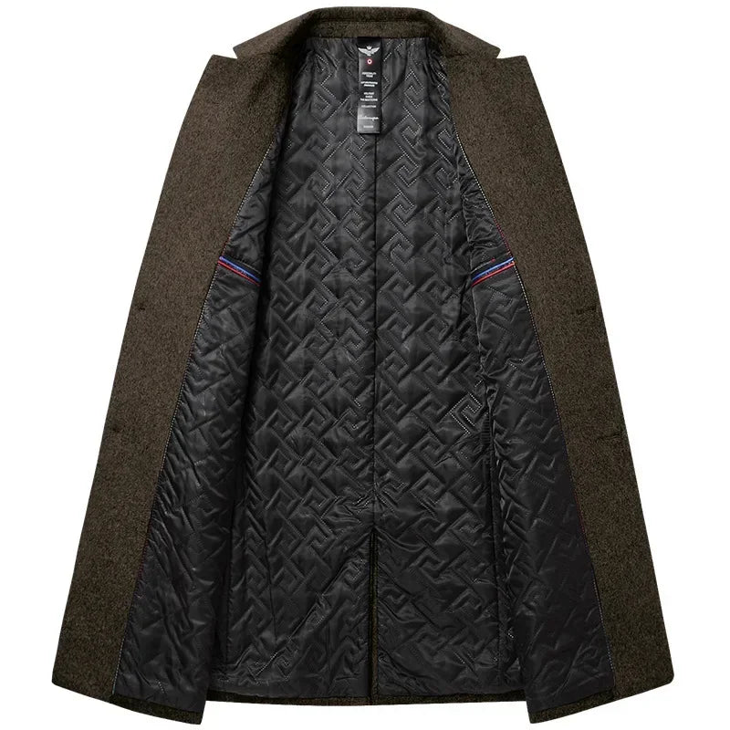BROWON Men's Solid Color Woolen Trench Coat