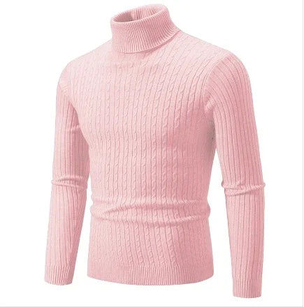 Men's Solid High Neck Knitted Sweater