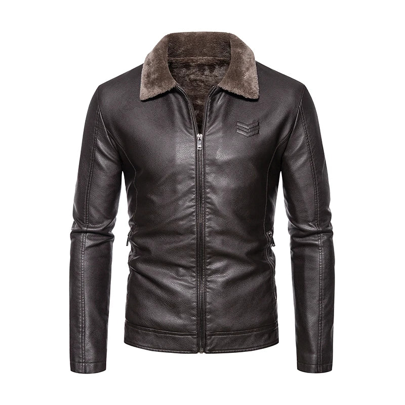 Winter Motorcycle Leather Jacket with Fur Collar