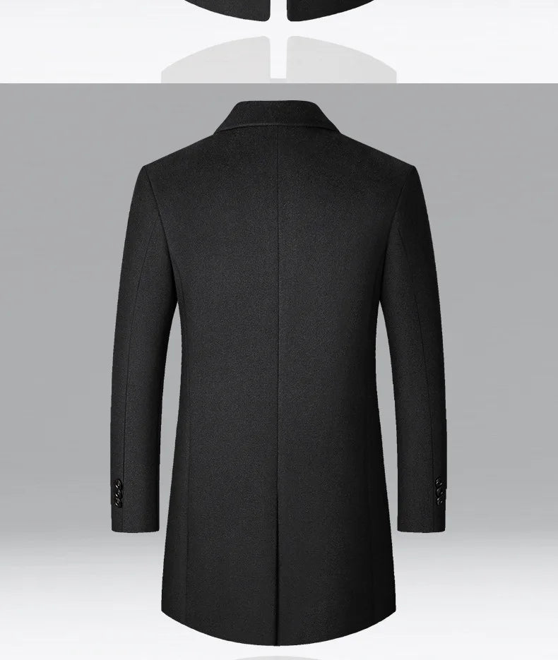 BROWON Men's Solid Color Woolen Trench Coat