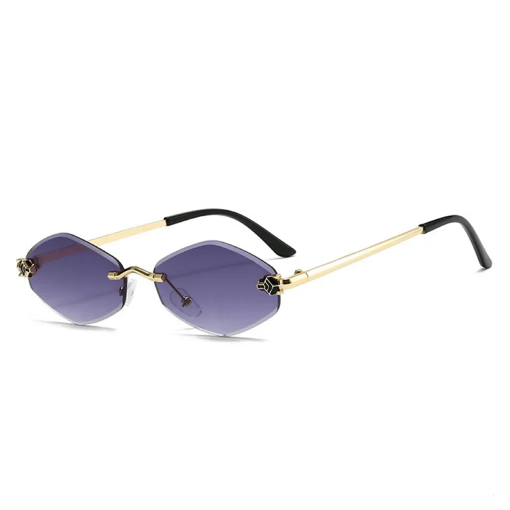 Frameless Diamond Cut Leopard Sunglasses UV400 Small Frame for Women
