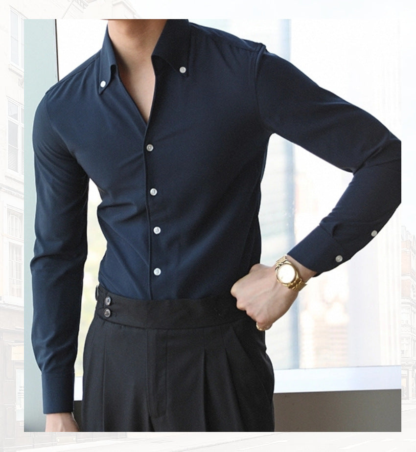 Men's Slim-Fit Italian Collar Shirt - Wrinkle-Free & Stylish