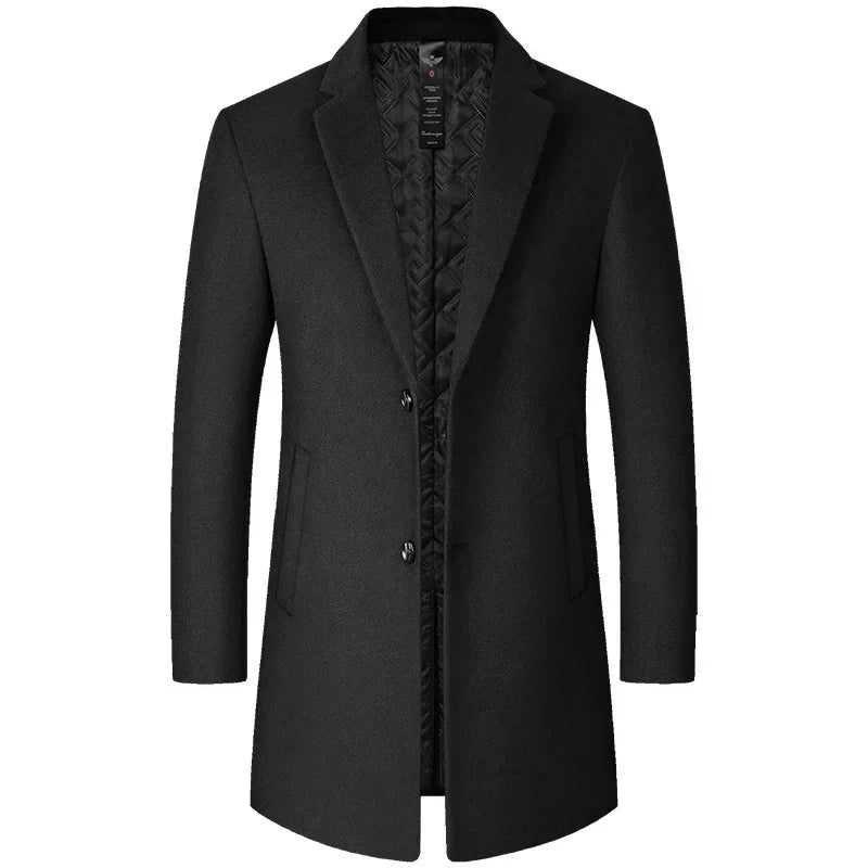 BROWON Men's Solid Color Woolen Trench Coat