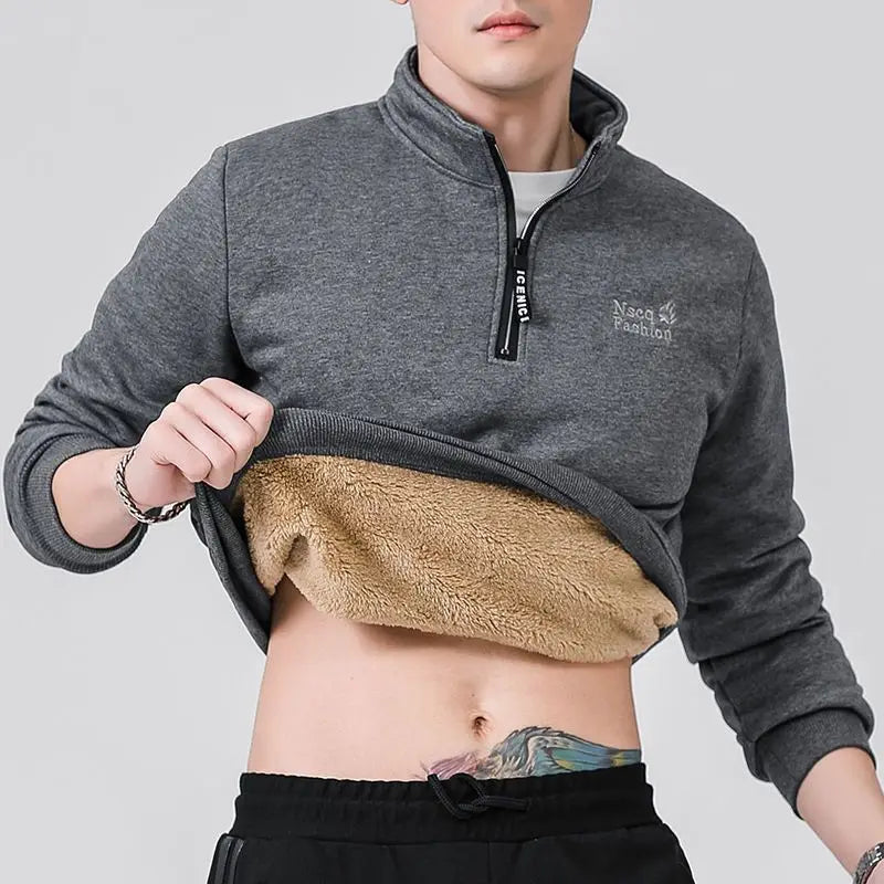 Winter Sweatshirt Men Long Sleeves Fleece Lined Warm Sweatshirt